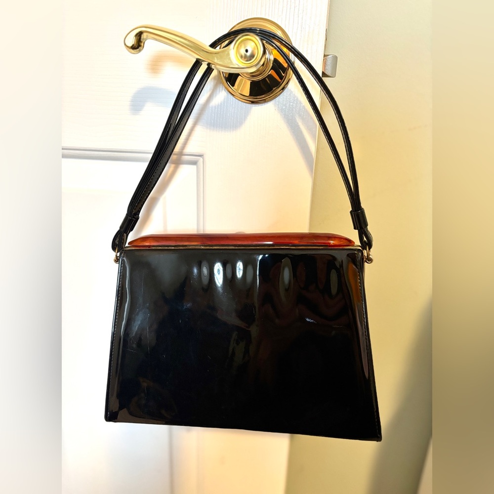 Vintage 1960’s Garay Patent Leather Handbag with Tortoise color Lucite